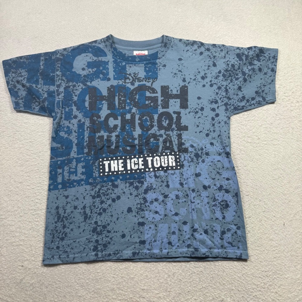 Disney‎ High School Musical The Ice Tour Shirt Kids XL Blue Excellent Splatter